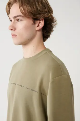Men's Khaki Crewneck Printed Sweatshirt - AVVA (1)