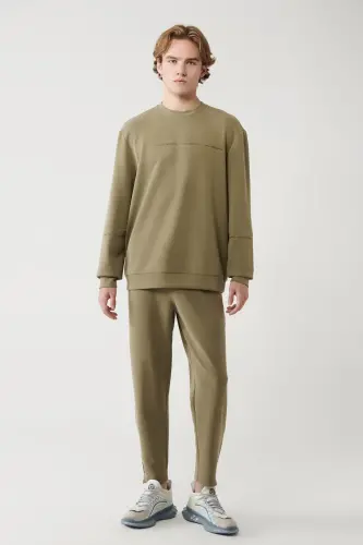 Men's Khaki Crewneck Printed Sweatshirt - 6
