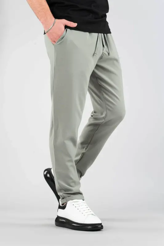 Men's Khaki Elastic Waistband Slim Fit Stretch Lycra Basic Cotton Jogger-Khaki - BOMBE