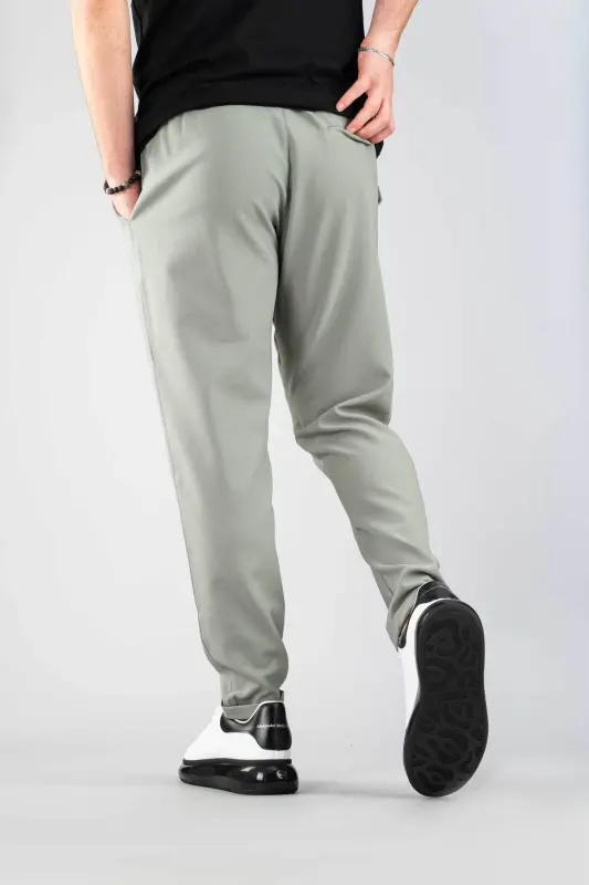 Men's Khaki Elastic Waistband Slim Fit Stretch Lycra Basic Cotton Jogger-Khaki - 2