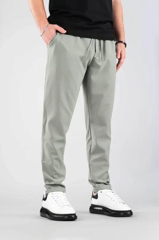 Men's Khaki Elastic Waistband Slim Fit Stretch Lycra Basic Cotton Jogger-Khaki - 6