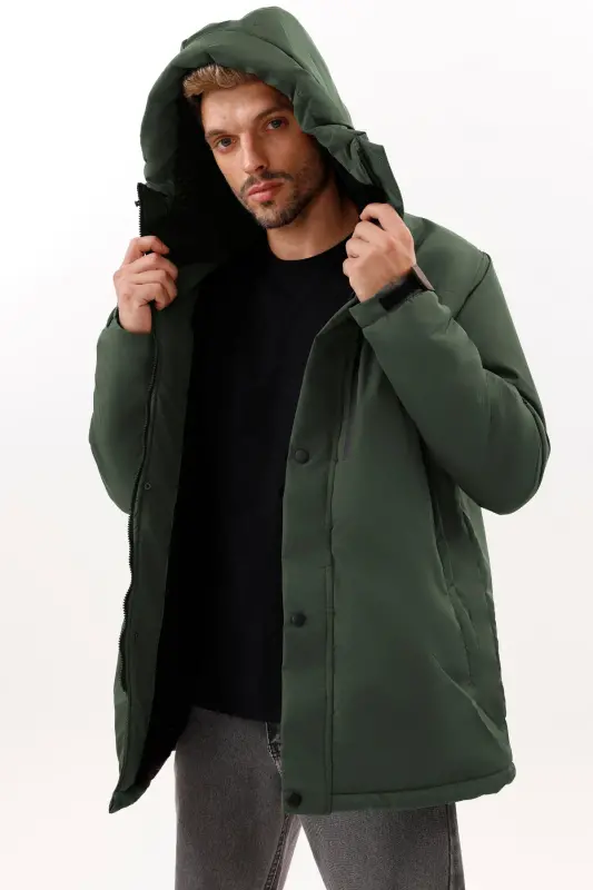 Men's Khaki Fleece Lined Water & Windproof Hooded Winter Coat & Jacket & Parka-KHAKI - 4