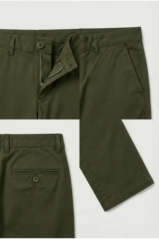 Men's Khaki Gabardine Cotton Slim Fit Stretch Chino Pants-Khaki - 4
