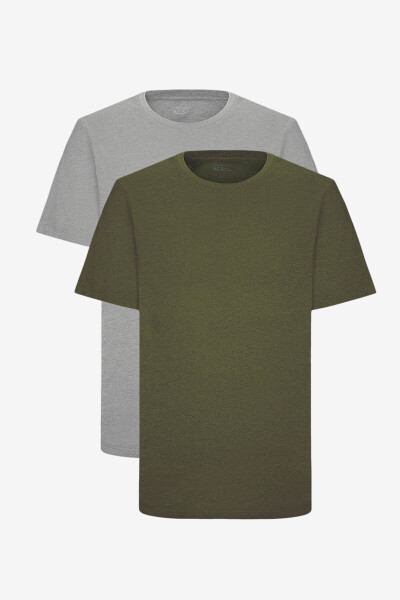 Men's Khaki-Grey Melange Cotton 2-Pack T-Shirt Sl - AC&CO / ALTINYILDIZ CLASSICS