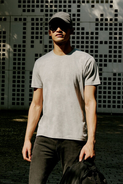 Men's Khaki-Grey Melange Cotton 2-Pack T-Shirt Sl - AC&CO / ALTINYILDIZ CLASSICS (1)