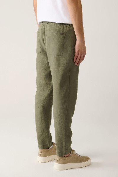 Men's Khaki Issos Relaxed Fit Trousers Elastic Waistband 100% Linen B003032 - 5