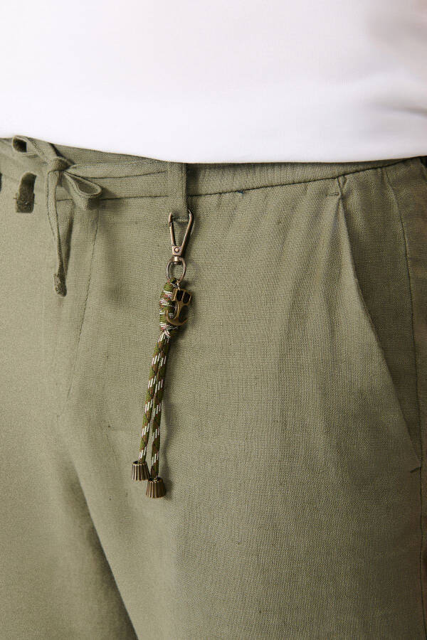 Men's Khaki Issos Relaxed Fit Trousers Elastic Waistband 100% Linen B003032 - 6