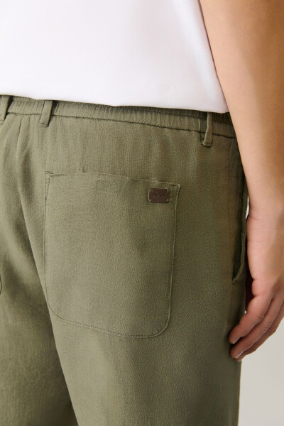 Men's Khaki Issos Relaxed Fit Trousers Elastic Waistband 100% Linen B003032 - 7