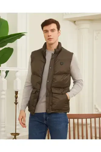 Men's Khaki-Khaki Padded Vest with Pocket Detail - 1
