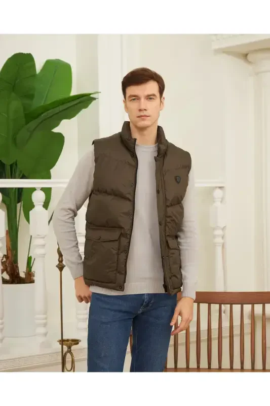 Men's Khaki-Khaki Padded Vest with Pocket Detail - 4