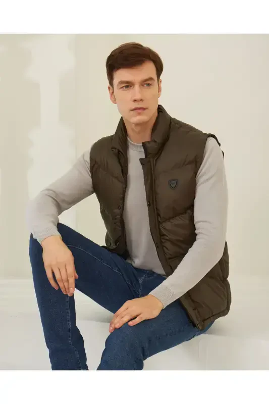 Men's Khaki-Khaki Padded Vest with Pocket Detail - 6