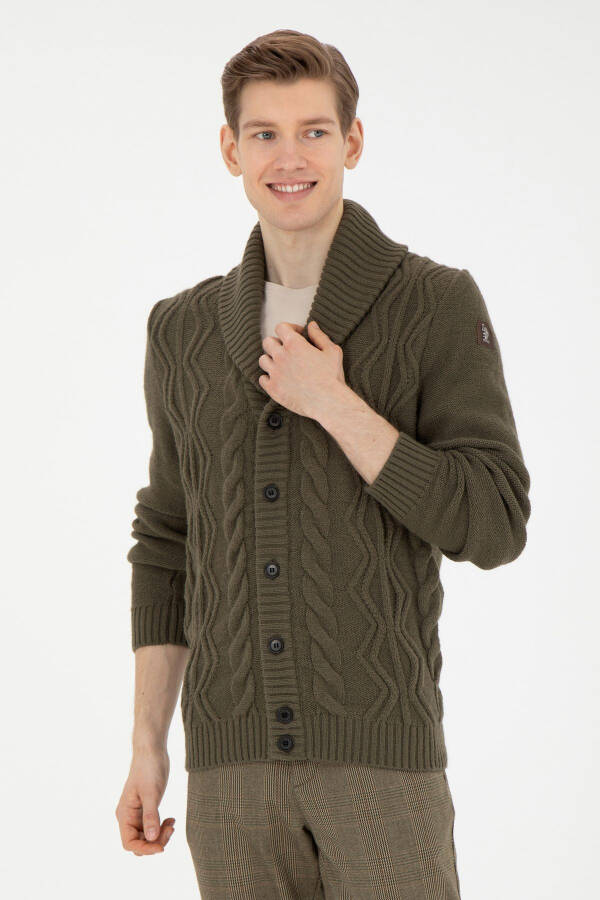 Men's khaki knit cardigan - 1