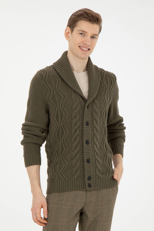 Men's khaki knit cardigan - 3