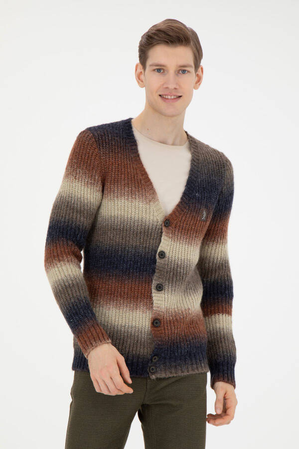 Men's Khaki Knit Cardigan - 1