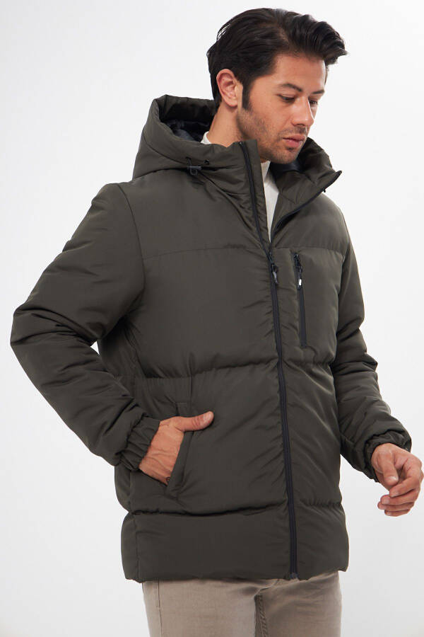 Men's Khaki Lined Hooded Puffer Winter Sports Jacket - 27