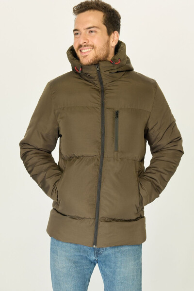 Men's Khaki Lined Hooded Puffer Winter Sports Jacket - 17