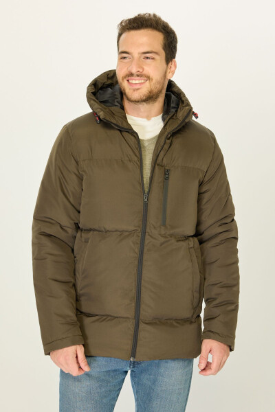 Men's Khaki Lined Hooded Puffer Winter Sports Jacket - 18