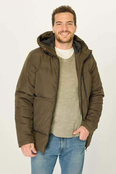 Men's Khaki Lined Hooded Puffer Winter Sports Jacket - 19