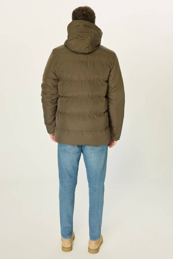 Men's Khaki Lined Hooded Puffer Winter Sports Jacket - 23