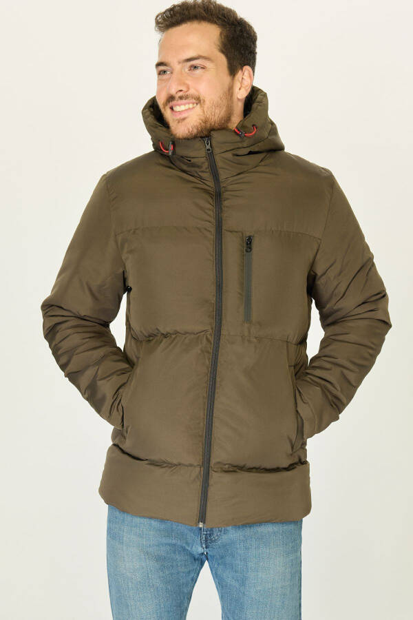 Men's Khaki Lined Hooded Puffer Winter Sports Jacket - 9