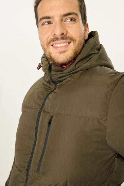 Men's Khaki Lined Hooded Puffer Winter Sports Jacket - 5