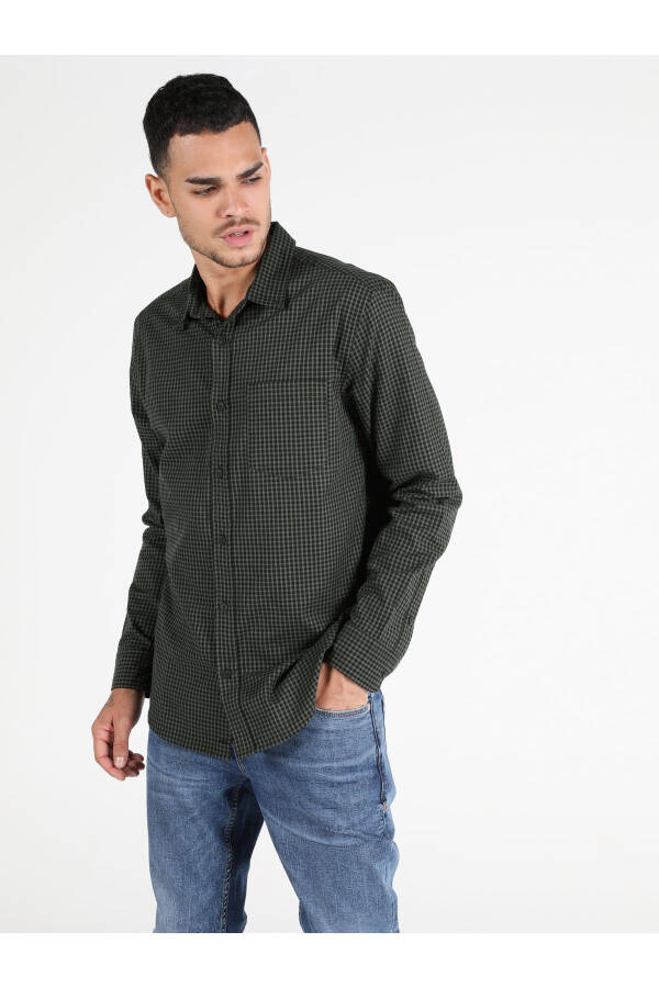 Men's Khaki Long Sleeve Shirt, Regular Fit - 7