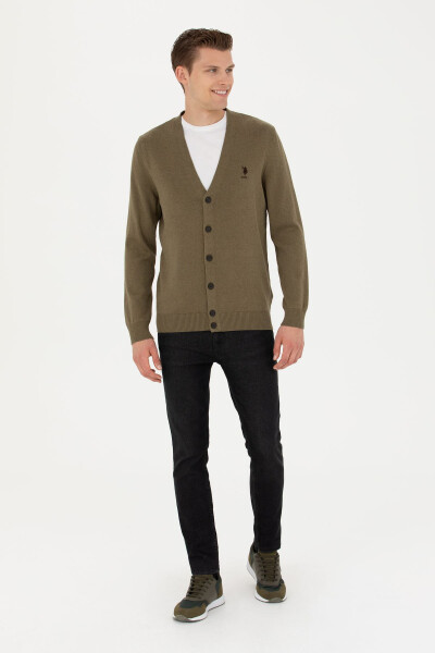 Men's Khaki Melange Basic Knit Cardigan - 4