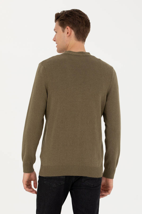 Men's Khaki Melange Basic Knit Cardigan - 5