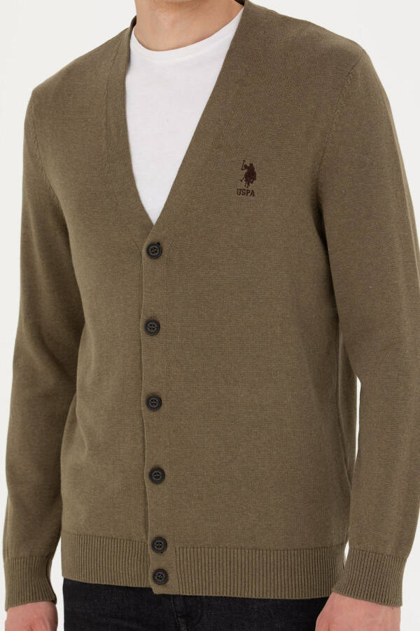 Men's Khaki Melange Basic Knit Cardigan - 6