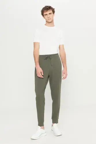 Men's Khaki Melange Standard Fit Regular Fit 2 Yarn Pocketed Comfort Recycle Cotton Jogger Sweatpants-KHAKI MELANGE - AC&CO / ALTINYILDIZ CLASSICS (1)
