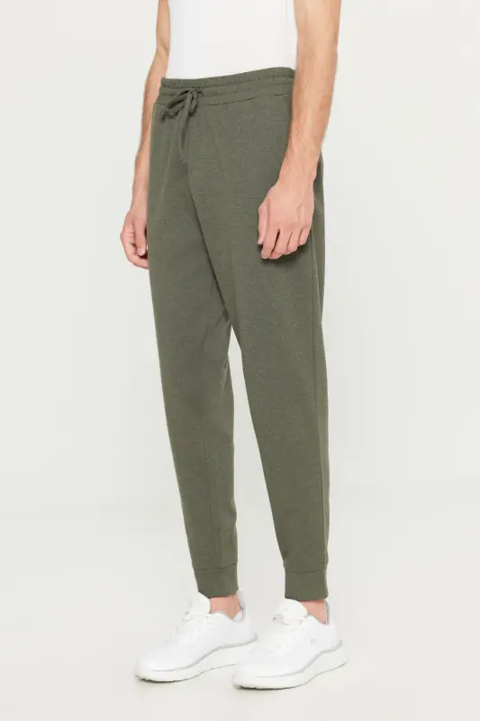 Men's Khaki Melange Standard Fit Regular Fit 2 Yarn Pocketed Comfort Recycle Cotton Jogger Sweatpants-KHAKI MELANGE - MODAZONE