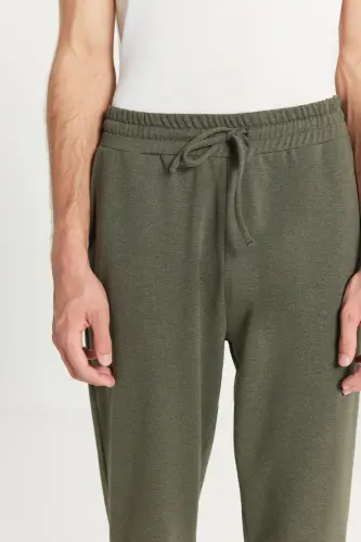Men's Khaki Melange Standard Fit Regular Fit 2 Yarn Pocketed Comfort Recycle Cotton Jogger Sweatpants-KHAKI MELANGE - 4