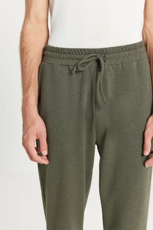 Men's Khaki Melange Standard Fit Regular Fit 2 Yarn Pocketed Comfort Recycle Cotton Jogger Sweatpants-KHAKI MELANGE - 4