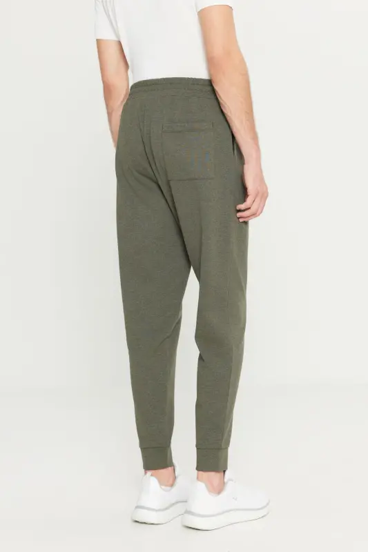 Men's Khaki Melange Standard Fit Regular Fit 2 Yarn Pocketed Comfort Recycle Cotton Jogger Sweatpants-KHAKI MELANGE - 5