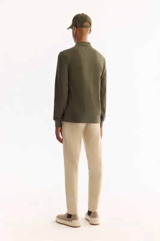 Men's Khaki Non-Roll Polo Collar Easy Iron Basic Sweatshirt B001080 - Khaki - 4