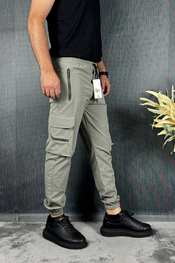 Men's Khaki Parachute Fabric Zipper Pocket Jogger Cargo Pants - 8