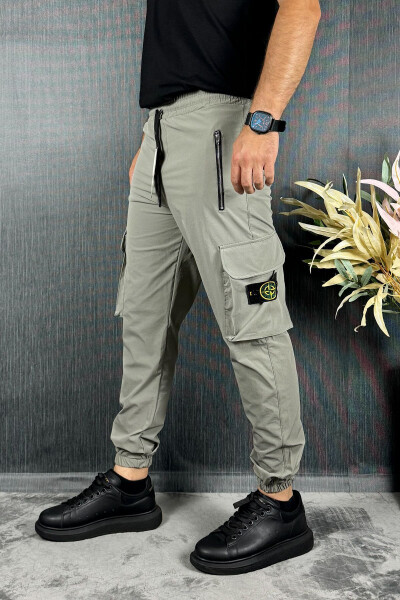 Men's Khaki Parachute Fabric Zipper Pocket Jogger Cargo Pants - 11