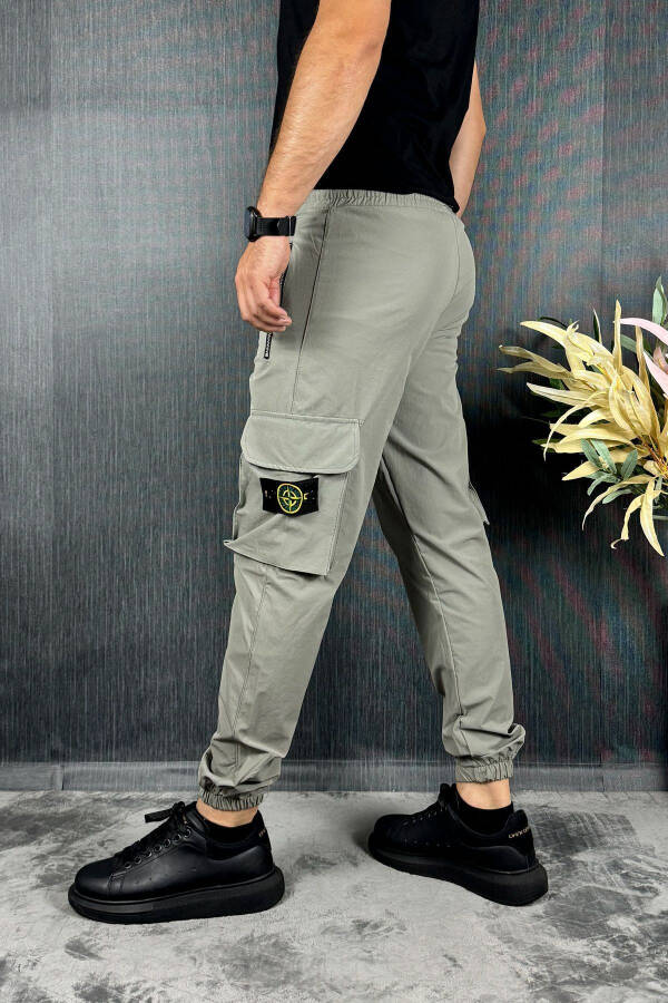 Men's Khaki Parachute Fabric Zipper Pocket Jogger Cargo Pants - 12