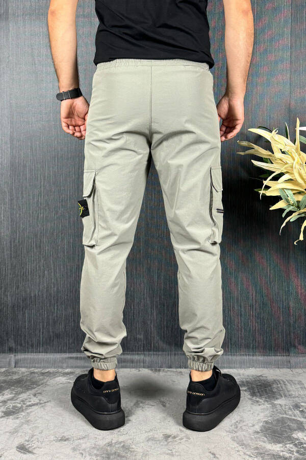 Men's Khaki Parachute Fabric Zipper Pocket Jogger Cargo Pants - 13