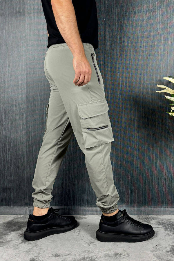 Men's Khaki Parachute Fabric Zipper Pocket Jogger Cargo Pants - 14