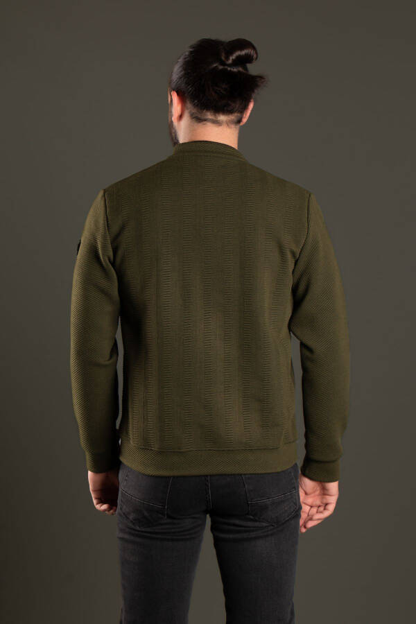 Men's Khaki Patterned Cardigan - 6