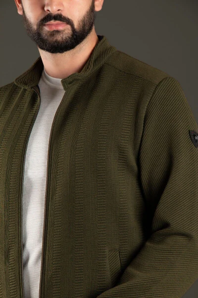 Men's Khaki Patterned Cardigan - ZEKİ ÖZER (1)