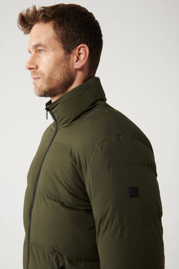 Men's Khaki Puffer Jacket Stand Collar Water Repellent Windproof Quilted Comfort Fit E006012 - 8