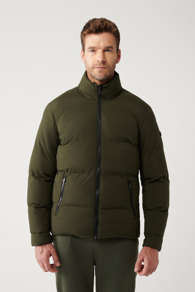 Men's Khaki Puffer Jacket Stand Collar Water Repellent Windproof Quilted Comfort Fit E006012 - 9