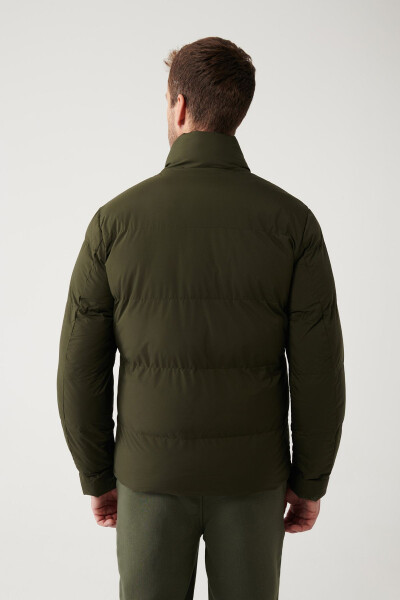 Men's Khaki Puffer Jacket Stand Collar Water Repellent Windproof Quilted Comfort Fit E006012 - 10