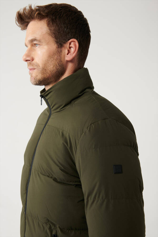 Men's Khaki Puffer Jacket Stand Collar Water Repellent Windproof Quilted Comfort Fit E006012 - 20