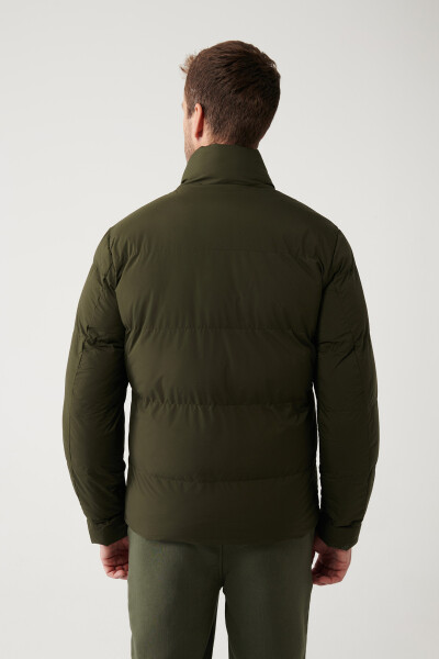 Men's Khaki Puffer Jacket Stand Collar Water Repellent Windproof Quilted Comfort Fit E006012 - 22