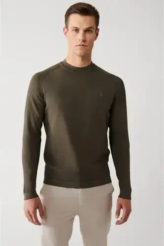 Men's Khaki Rayon Knit Sweater - AVVA (1)