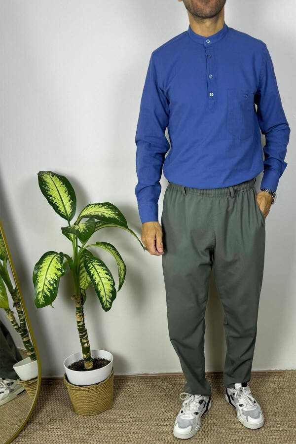 Men's Khaki Relaxed Fit Elastic Waist Stretchy Hajj and Umrah Trousers - 2