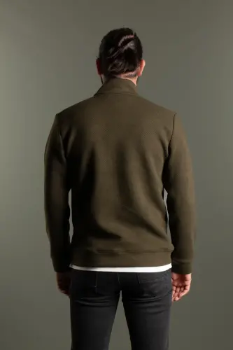 MENS KHAKI RIBBED CARDIGAN - KHAKI - 6
